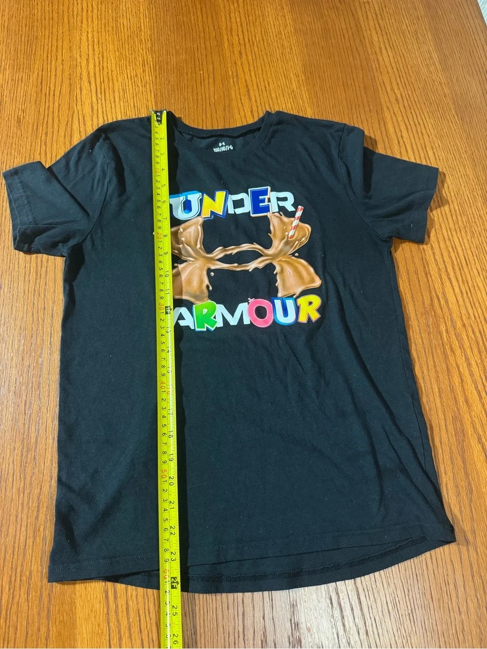 Under Armour YLG Black Graphic Tee Chocolate Milk Splash Youth Large